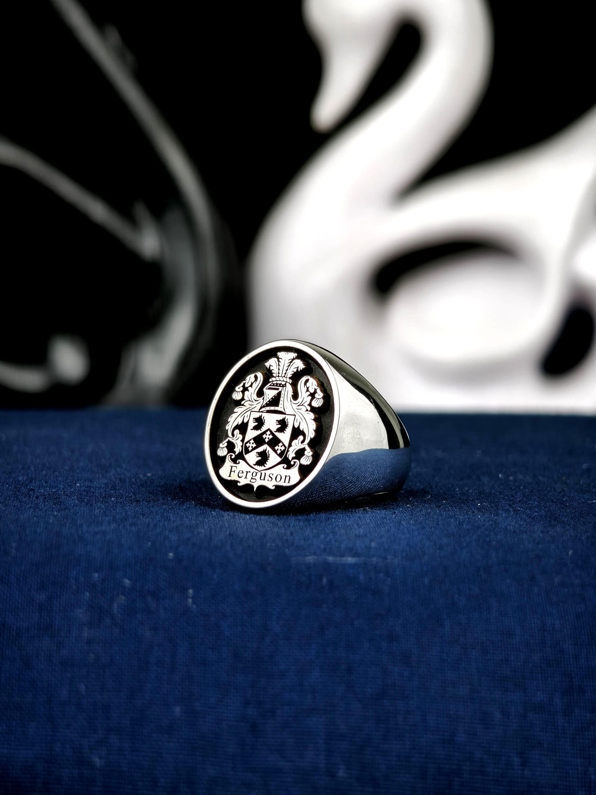 Family Crest Ring, Custom Oval Coat of Arms Signet, Sterling Silver or Gold Options