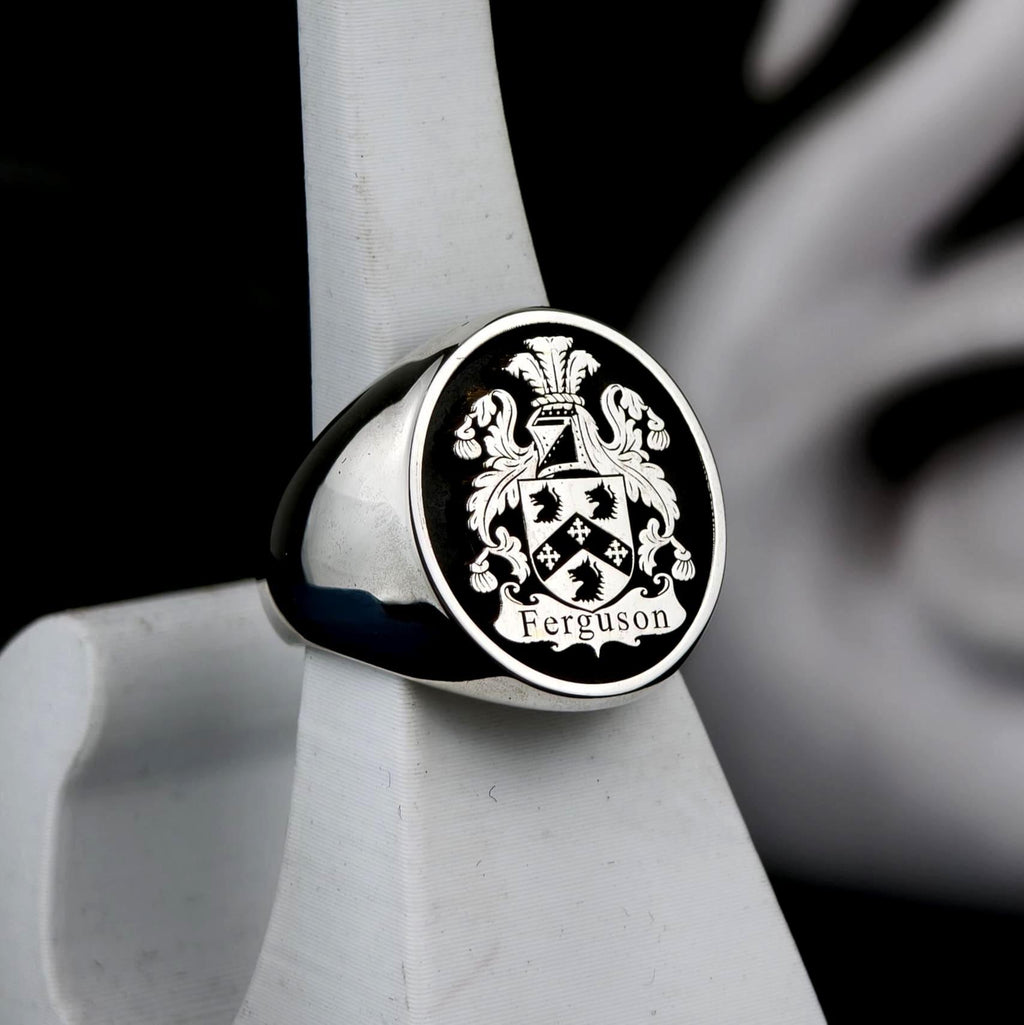 Family Crest Ring, Custom Oval Coat of Arms Signet, Sterling Silver or Gold Options