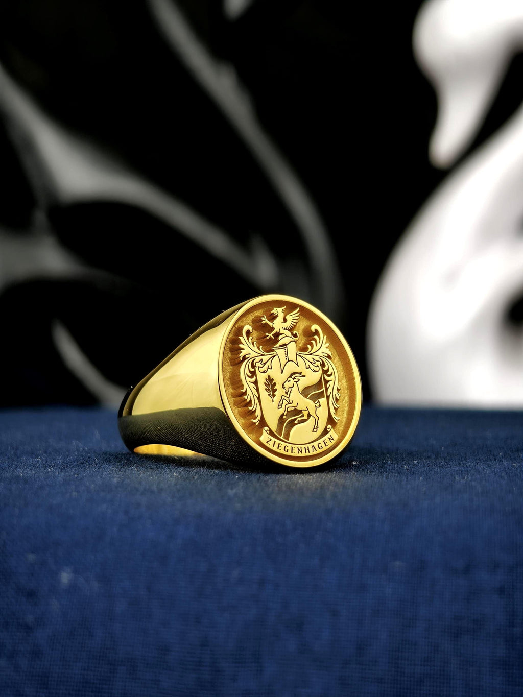 Custom Family Crest Signet Ring, Oval Coat of Arms, Gold or Sterling Silver Options