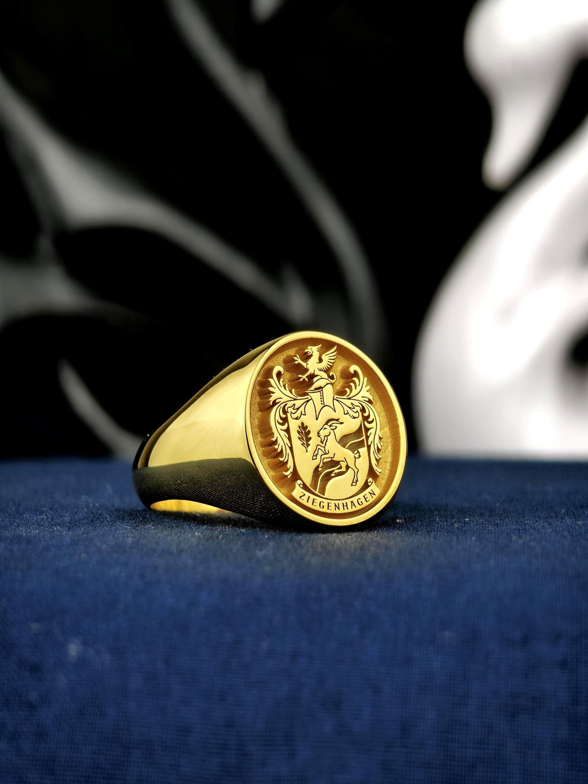 Custom Family Crest Signet Ring, Oval Coat of Arms, Gold or Sterling Silver Options