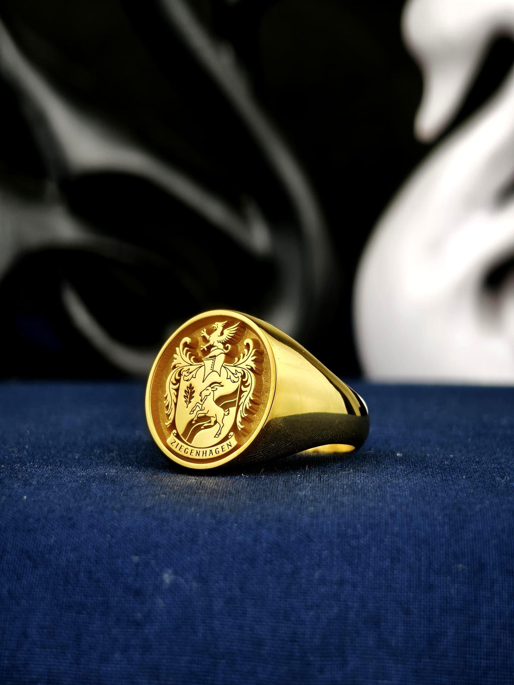 Custom Family Crest Signet Ring, Oval Coat of Arms, Gold or Sterling Silver Options