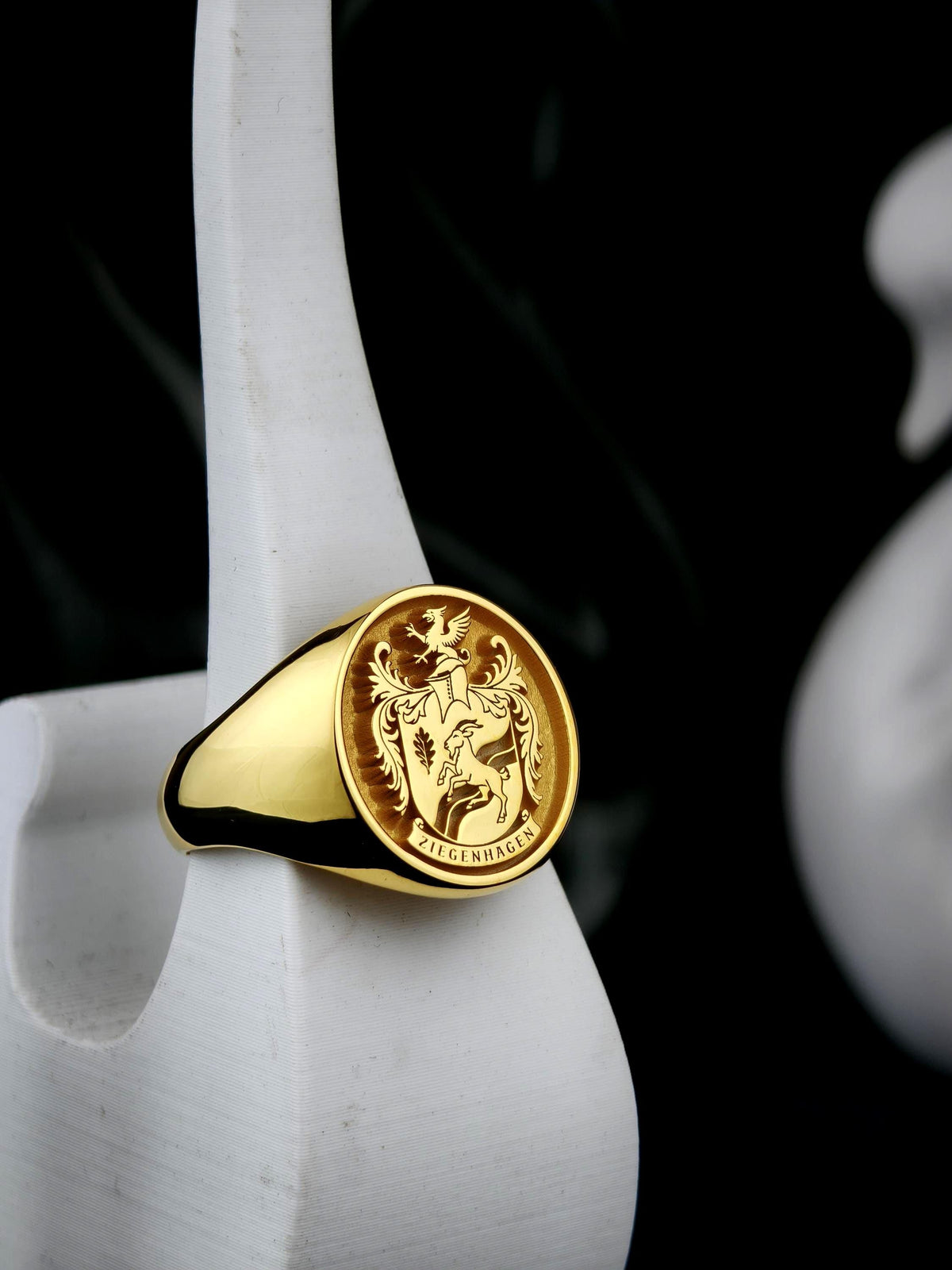 Custom Family Crest Signet Ring, Oval Coat of Arms, Gold or Sterling Silver Options