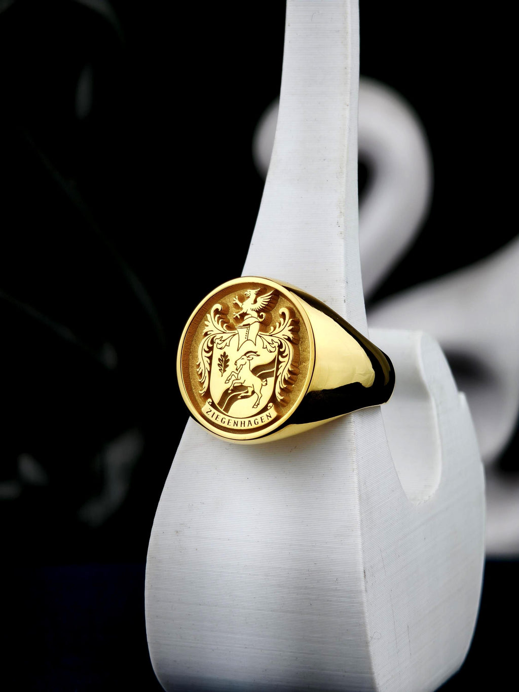 Custom Family Crest Signet Ring, Oval Coat of Arms, Gold or Sterling Silver Options