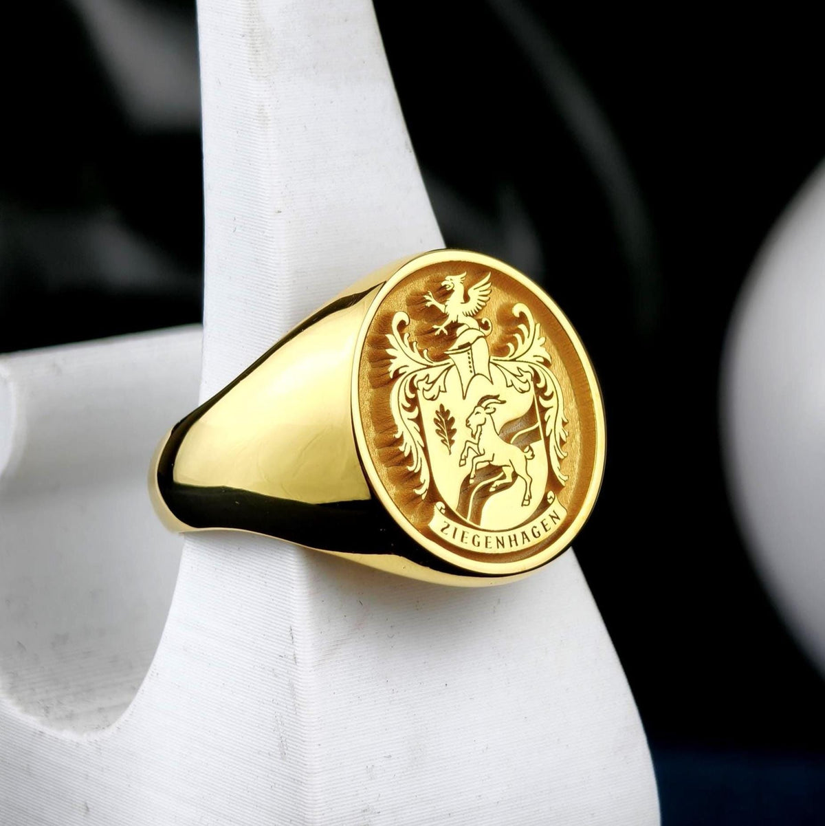 Custom Family Crest Signet Ring, Oval Coat of Arms, Gold or Sterling Silver Options
